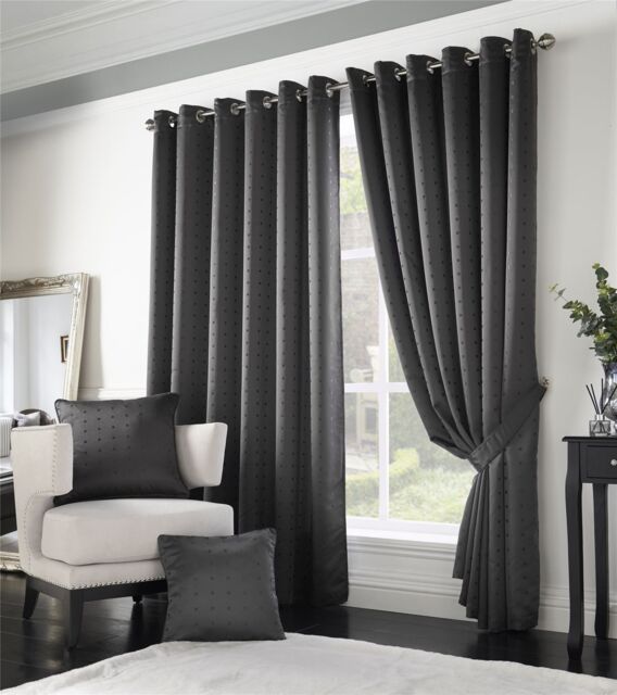 Luxury Living Adi Lined Ring Top Eyelet Curtains in Charcoal - Size: 168 cm width x 137 cm drop - image 1