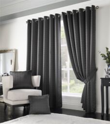 Luxury Living Adi Lined Ring Top Eyelet Curtains in Charcoal - Size: 168 cm width x 137 cm drop - thumbnail 1