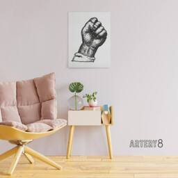 "Artery8 Clenched Fist Black & White Drawing Gestel Canvas Wall Art - Size: W18"" x H24""" - thumbnail 3