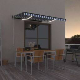 Berkfield Home Manual Retractable Awning with LED 350x250 cm Blue & White - thumbnail 2