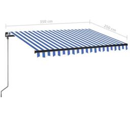 Berkfield Home Manual Retractable Awning with LED 350x250 cm Blue & White - thumbnail 7