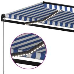 Berkfield Home Manual Retractable Awning with LED 350x250 cm Blue & White - thumbnail 5