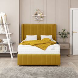"Bed Choices Brisbane Upholstered Divan Bed 2 drawers, Mattress & 54"" Headboard in Mustard - Size: King" - thumbnail 2