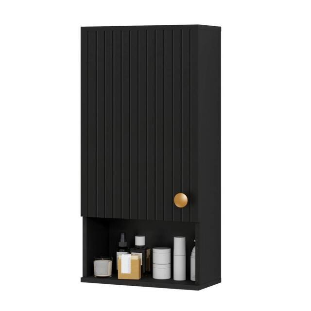 KORVIXA Wall Mounted Bathroom Cabinet Wooden Storage Cupboard in Black - Size: W600mm x H600mm - image 1