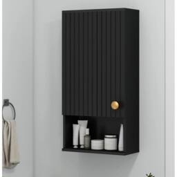 KORVIXA Wall Mounted Bathroom Cabinet Wooden Storage Cupboard in Black - Size: W600mm x H600mm - thumbnail 3