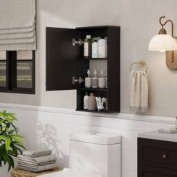 KORVIXA Wall Mounted Bathroom Cabinet Wooden Storage Cupboard in Black - Size: W600mm x H600mm - thumbnail 4