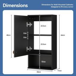 KORVIXA Wall Mounted Bathroom Cabinet Wooden Storage Cupboard in Black - Size: W600mm x H600mm - thumbnail 2