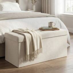 KORVIXA Storage Ottoman Foldable Small Ottoman Foot Rest in White - Size: 100 cm x 100 cm - thumbnail 3