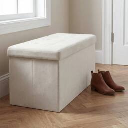 KORVIXA Storage Ottoman Foldable Small Ottoman Foot Rest in White - Size: 100 cm x 100 cm - thumbnail 4