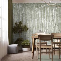 Superfresco Easy Painterly Woods Sage Print To Order 3m x 2.8m Mural in Green