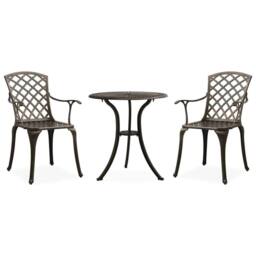 Berkfield Home 3 Piece Bistro Set Cast Aluminium Bronze in Brown - thumbnail 2