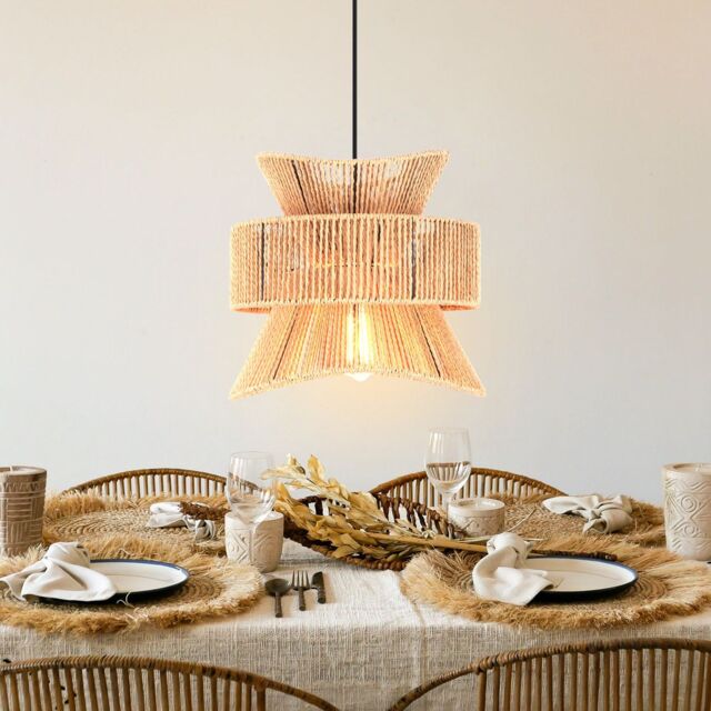 Garwarm 1 Light Farmhouse Boho Geometric Rattan Pendant Light in Light Brown - image 1