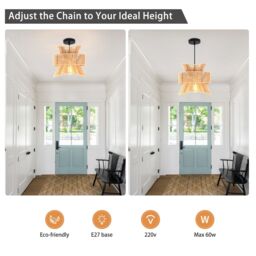 Garwarm 1 Light Farmhouse Boho Geometric Rattan Pendant Light in Light Brown - thumbnail 9