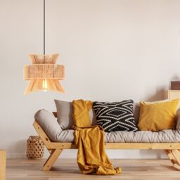 Garwarm 1 Light Farmhouse Boho Geometric Rattan Pendant Light in Light Brown - thumbnail 4