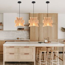 Garwarm 1 Light Farmhouse Boho Geometric Rattan Pendant Light in Light Brown - thumbnail 7