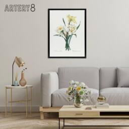 "Artery8 Daffodil Floral Illustration Redoute Black Framed Canvas Wall Art in White - Size: W12"" x H16""" - thumbnail 3