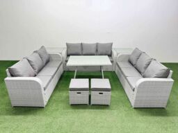 Fimous 11 Seat PE Rattan Garden Furniture with 2 Side Tables 2 Small Stools in Light Grey - thumbnail 2