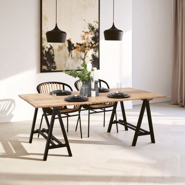 Orsina Sturdy Pine Wood & Iron Dining Table, A-Frame Legs Small Dining Table, Elegant Kitchen Table For Dinner in Natural - image 1