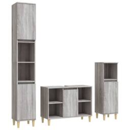 Berkfield Home 3 Piece Bathroom Furniture Set Grey Sonoma Engineered Wood - thumbnail 1