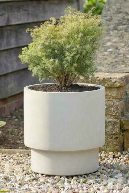 Dibor Large Beige Fibre Clay Indoor Outdoor Garden Planter Houseplant Flower Plant Pot H37 x Dia 37cm - image 1