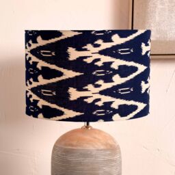 Ruma Navy Blue Ikat Patterned Cylinder Lampshade for Table Lamps - Size: 16 inches