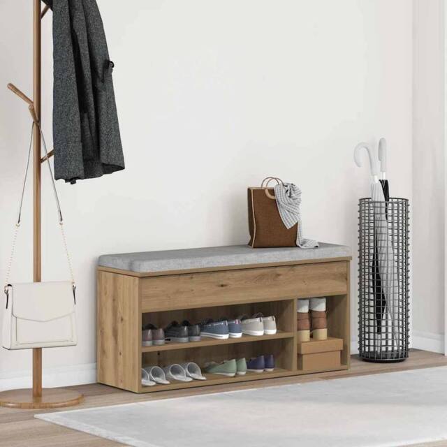 Berkfield Home Shoe Bench Artisan Oak 102x30.5x45 cm Engineered Wood in Brown - image 1