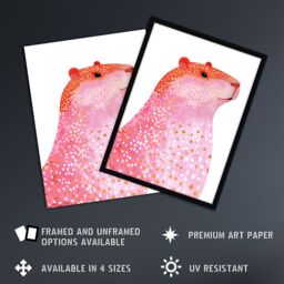 "Artery8 Cute Pink Capybara White Gold Polka Dot Fur Coat Framed Art Print - Size: W12"" x H16""" - thumbnail 2