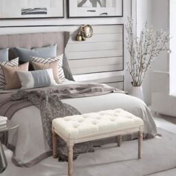 FURNOS Upholstered 80CM Wooden Bench Seat Beige - thumbnail 5
