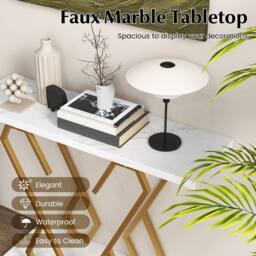 Costway Modern Console Table Faux Marble Narrow Entryway Hallway Table Accent Desk 100cm in White - thumbnail 6