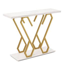 Costway Modern Console Table Faux Marble Narrow Entryway Hallway Table Accent Desk 100cm in White