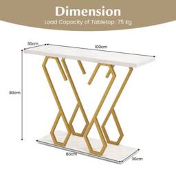 Costway Modern Console Table Faux Marble Narrow Entryway Hallway Table Accent Desk 100cm in White - thumbnail 2