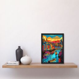 Artery8 Vibrant Liverpool City Waterfront Sunset Cityscape Artwork Framed Wall Art Print A4 in Black - thumbnail 2