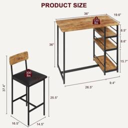 KORVIXA Dining Table Set Bar Table & Upholstered Chair in Brown - Size: 100 cm x 100 cm - thumbnail 2