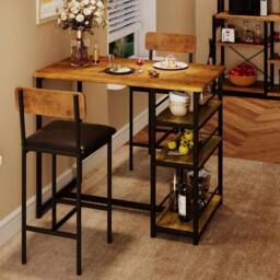 KORVIXA Dining Table Set Bar Table & Upholstered Chair in Brown - Size: 100 cm x 100 cm - thumbnail 4