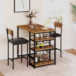 KORVIXA Dining Table Set Bar Table & Upholstered Chair in Brown - Size: 100 cm x 100 cm