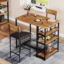 KORVIXA Dining Table Set Bar Table & Upholstered Chair in Brown - Size: 100 cm x 100 cm - thumbnail 5