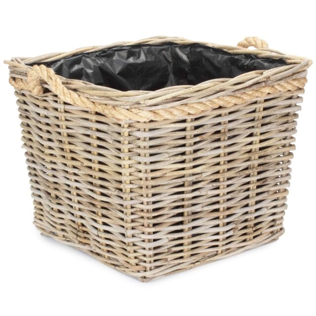 Red Hamper Square Tapered Rope Handled Rattan Planter With Plastic Lining in Natural - Size: Large - image 1