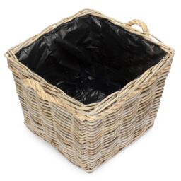 Red Hamper Square Tapered Rope Handled Rattan Planter With Plastic Lining in Natural - Size: Large - thumbnail 2