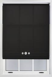 Furnished Black Daylight Roller Blind with Triple Chrome Round Eyelets - Trimmable Window Shade - Size: 120 cm width x 165 cm drop
