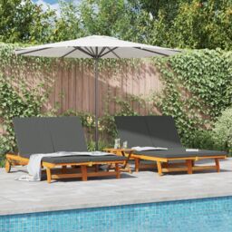 Berkfield Home Double Sun Lounger with Wheels & Cushion - Solid Acacia Wood in Brown - thumbnail 1