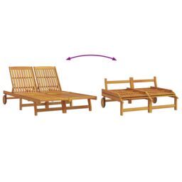 Berkfield Home Double Sun Lounger with Wheels & Cushion - Solid Acacia Wood in Brown - thumbnail 8