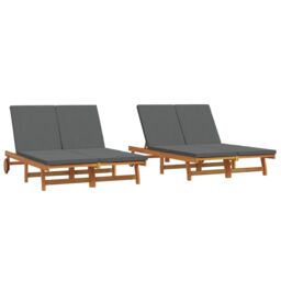 Berkfield Home Double Sun Lounger with Wheels & Cushion - Solid Acacia Wood in Brown - thumbnail 2