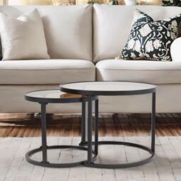 FURNOS Set Of 2 Round Nesting Tables With Tempered Glass Top Black - thumbnail 3