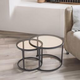 FURNOS Set Of 2 Round Nesting Tables With Tempered Glass Top Black - thumbnail 5