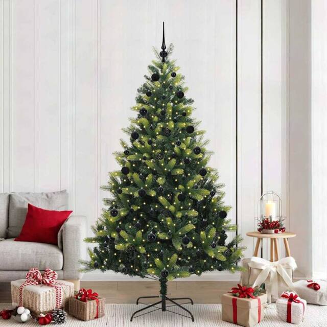 Berkfield Home Artificial Hinged Christmas Tree 300 LEDs Green 210 cm - image 1