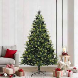 Berkfield Home Artificial Hinged Christmas Tree 300 LEDs Green 210 cm - thumbnail 1