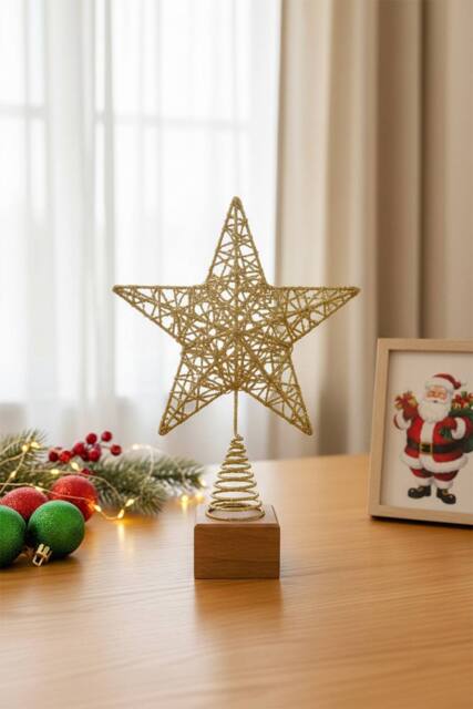 Garden Sanctuary Decorative Star Sequins Christmas Tree Topper with LED Lights in Gold - image 1