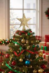 Garden Sanctuary Decorative Star Sequins Christmas Tree Topper with LED Lights in Gold - thumbnail 2