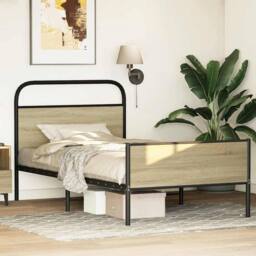 Berkfield Home Elegant Bed Frame without Mattress 90x200 cm Sonoma Oak Engineere in Light Oak - thumbnail 4