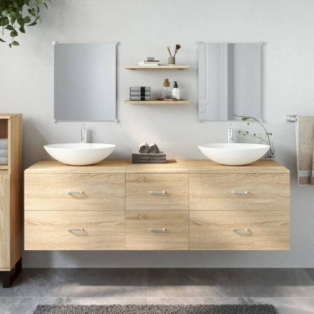 Berkfield Home 5 Piece Bathroom Furniture Set Oak Engineered Wood in Brown - image 1